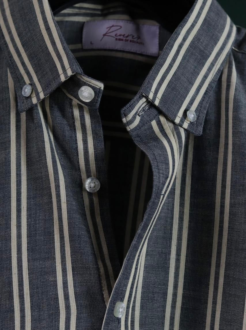 Uni Liur Charcoal & Cream Stripe Button Down Shirt