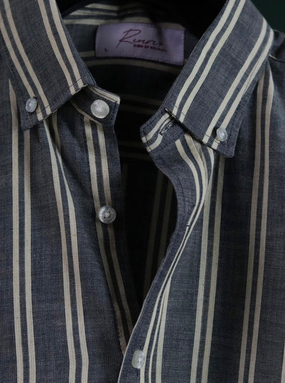 Uni Liur Charcoal & Cream Stripe Button Down Shirt