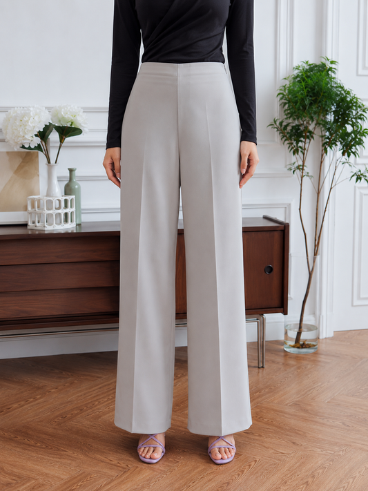Pearl Grey Essential Loose Fitted Wide Leg Pant.