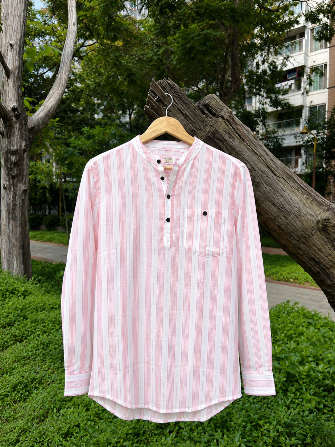 Uni Liur Dusty Rose Stripe Henley Katua