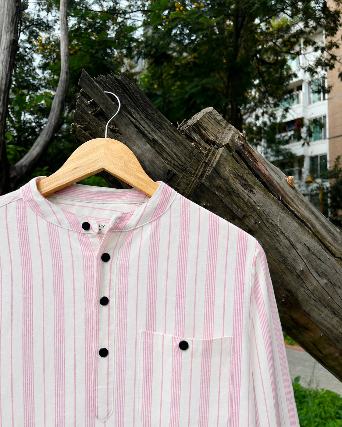 Uni Liur Dusty Rose Stripe Henley Katua