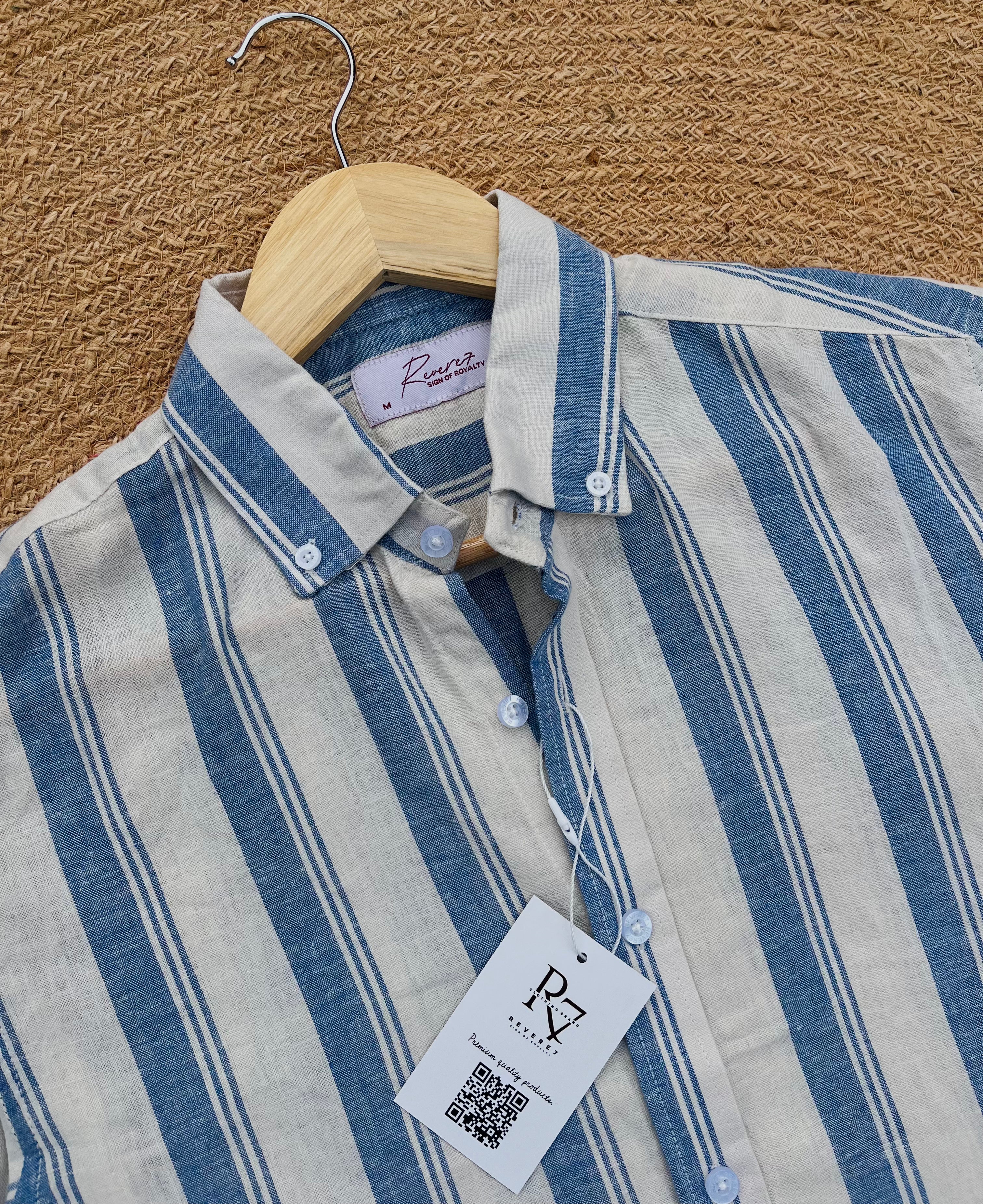 Uni Liur Classic Sandy Shore Stripe Button Down Shirt