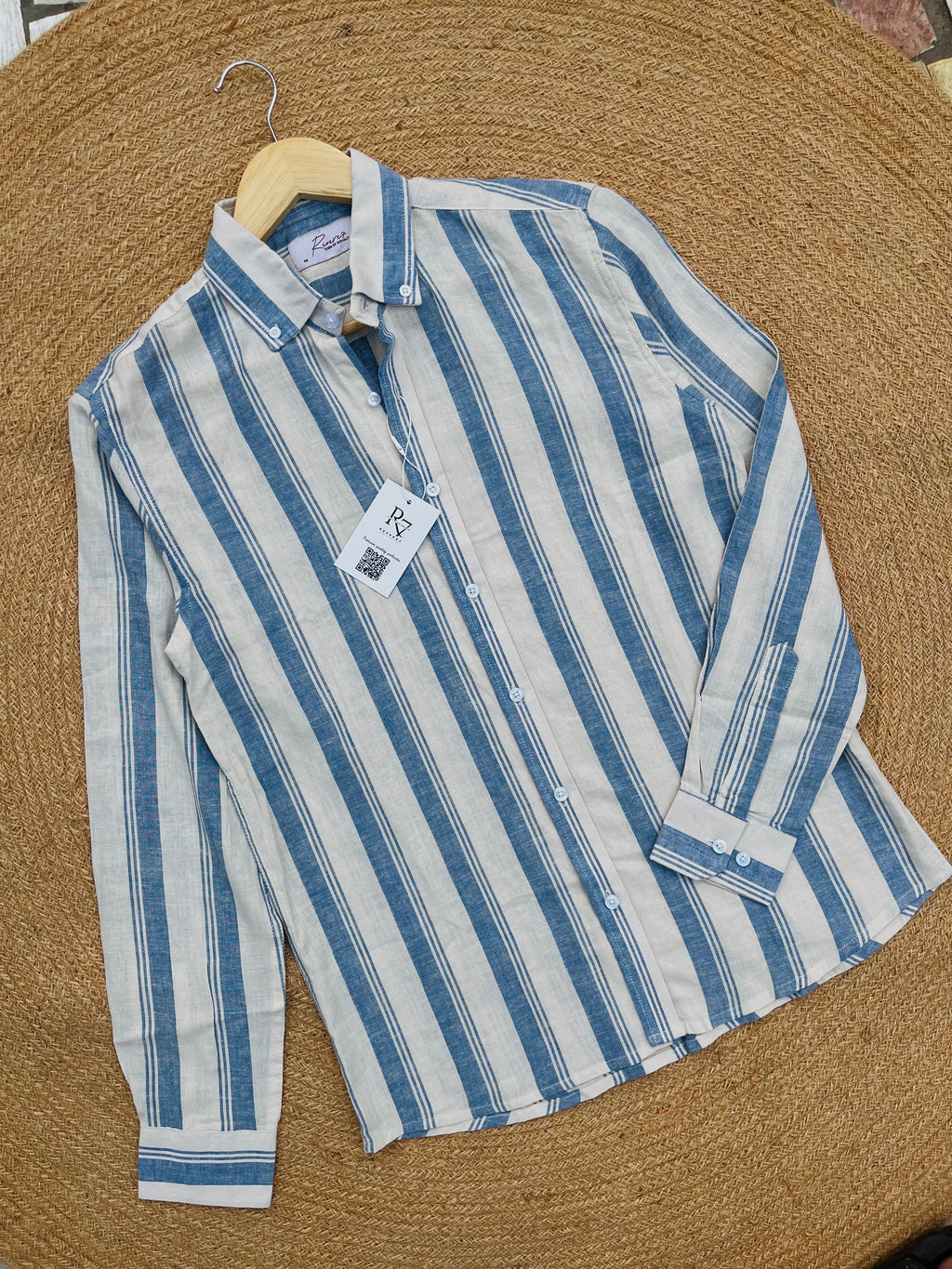 Uni Liur Classic Sandy Shore Stripe Button Down Shirt
