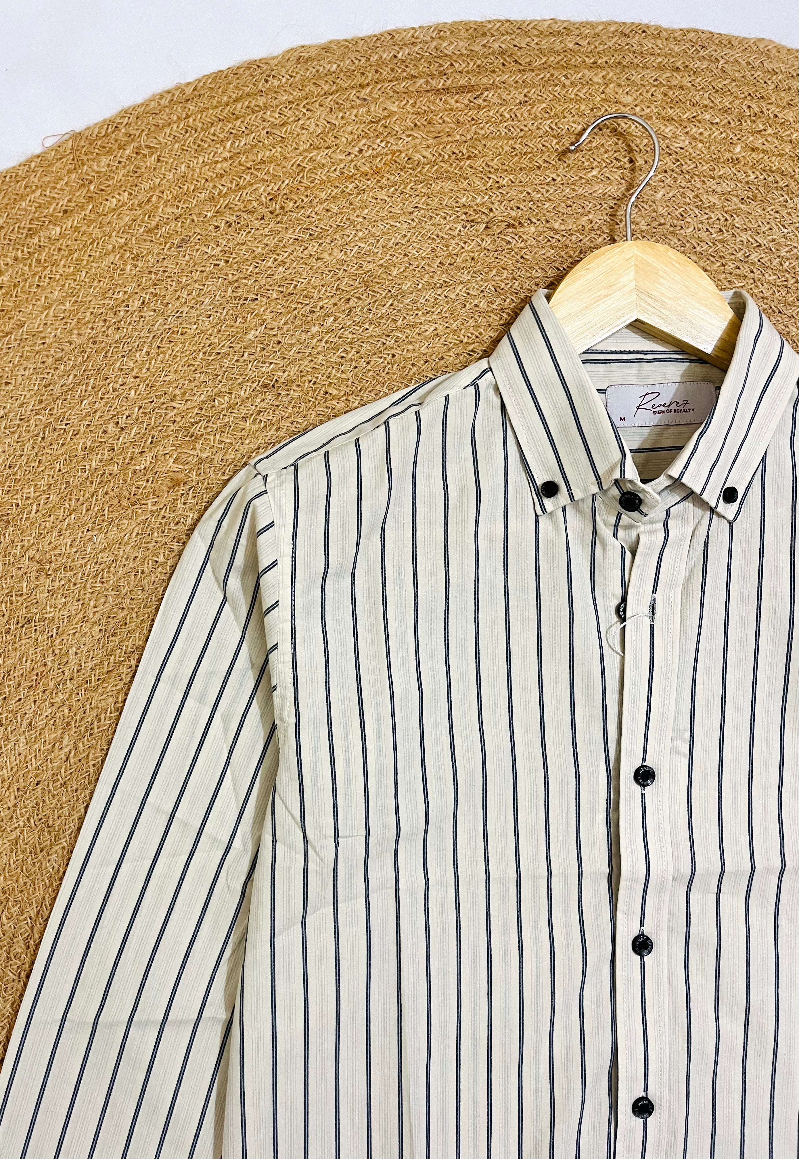 Uni Liur Classic Ivory Mist Stripe Button Down Shirt