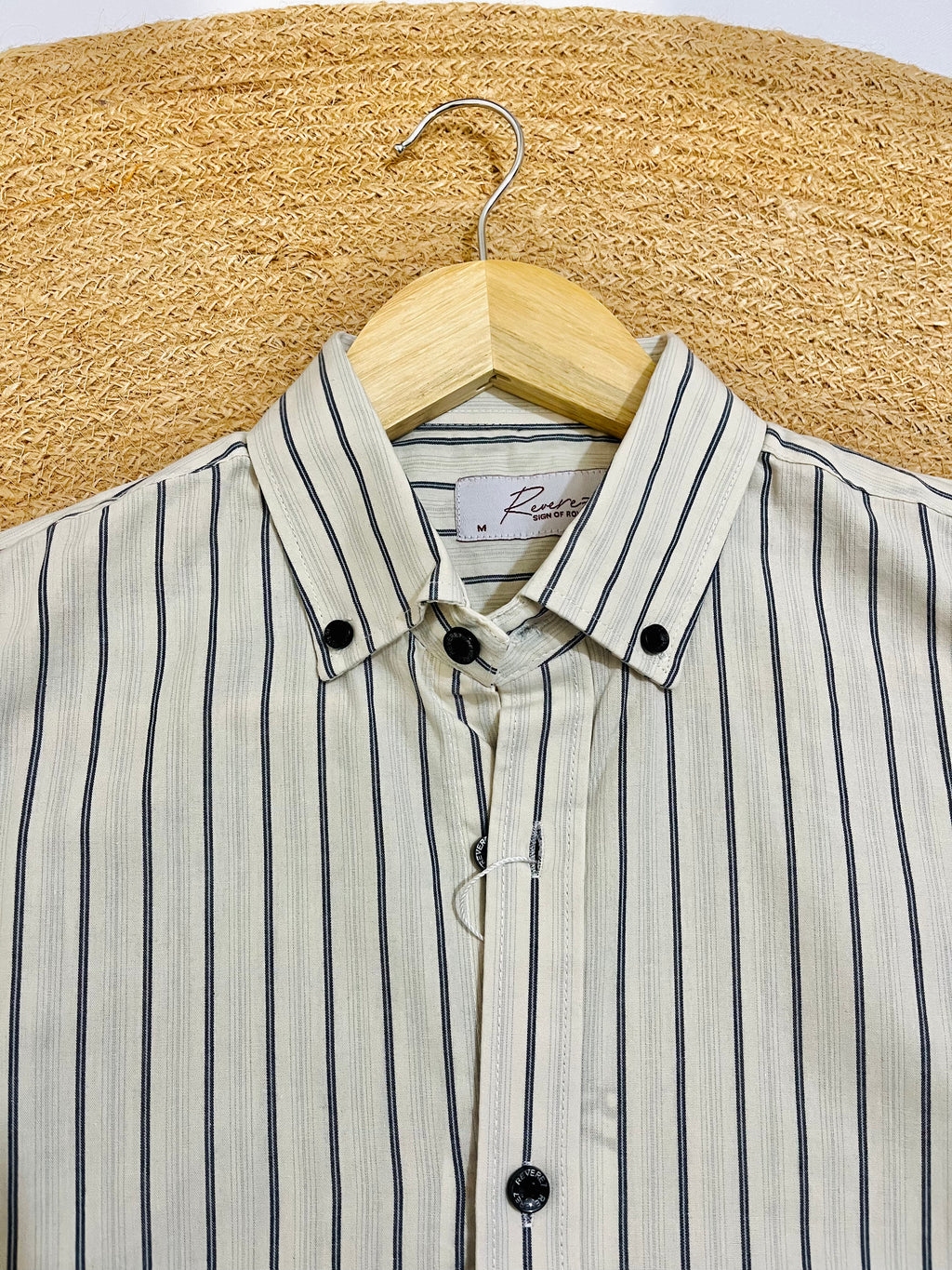 Uni Liur Classic Ivory Mist Stripe Button Down Shirt
