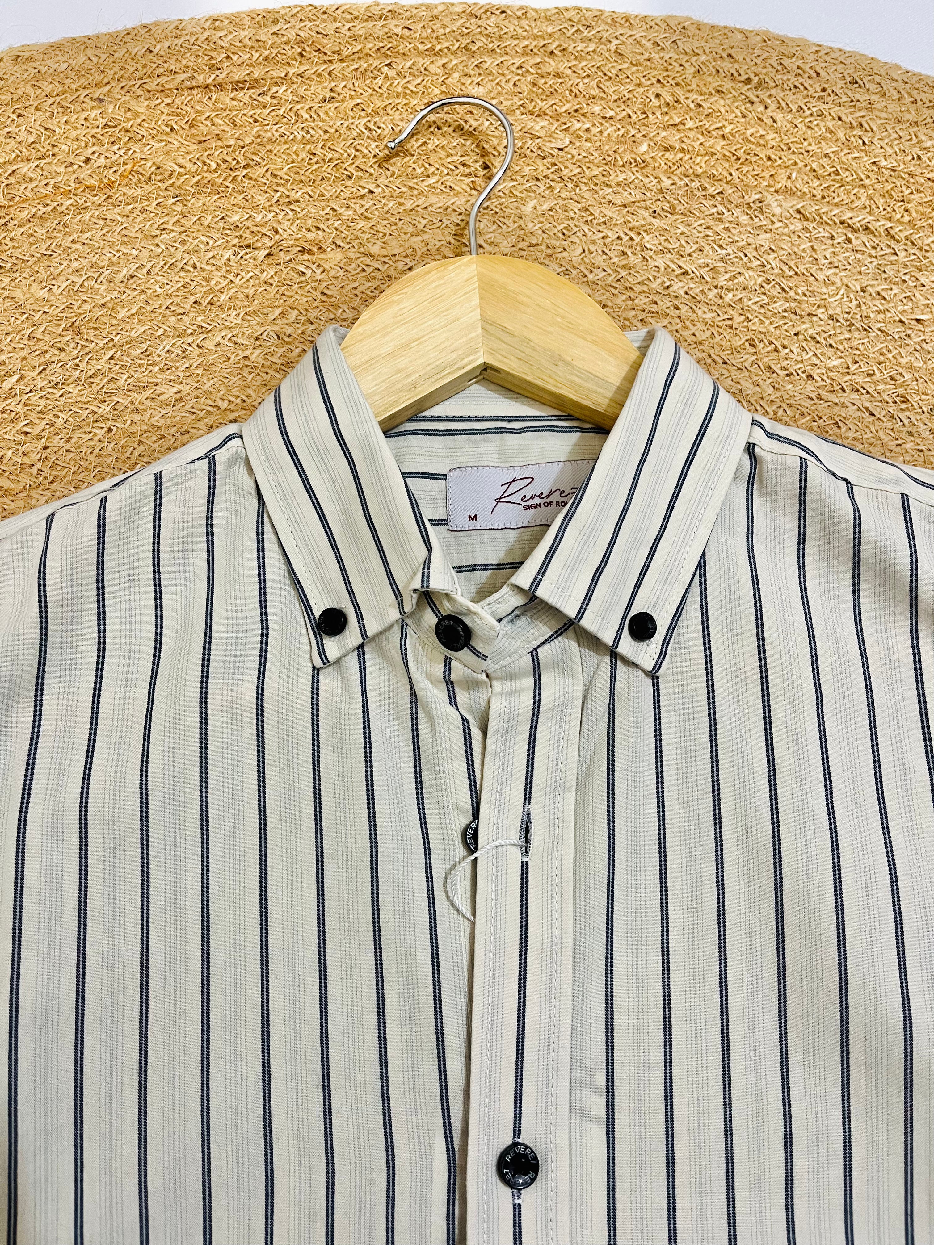 Uni Liur Classic Ivory Mist Stripe Button Down Shirt