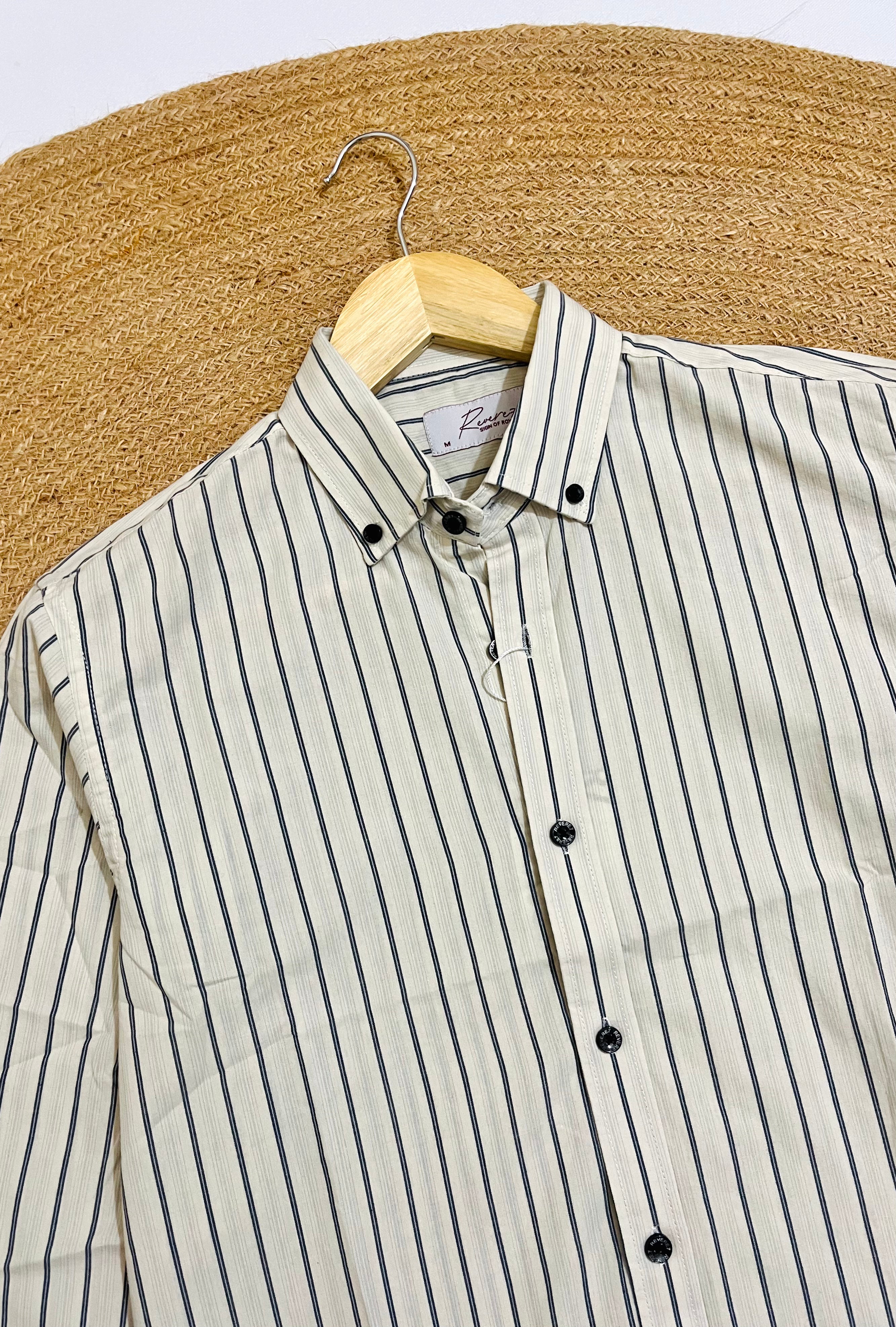 Uni Liur Classic Ivory Mist Stripe Button Down Shirt