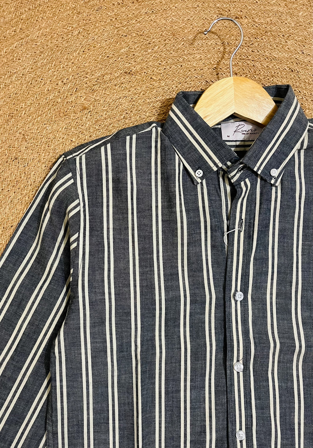 Uni Liur Charcoal & Cream Stripe Button Down Shirt