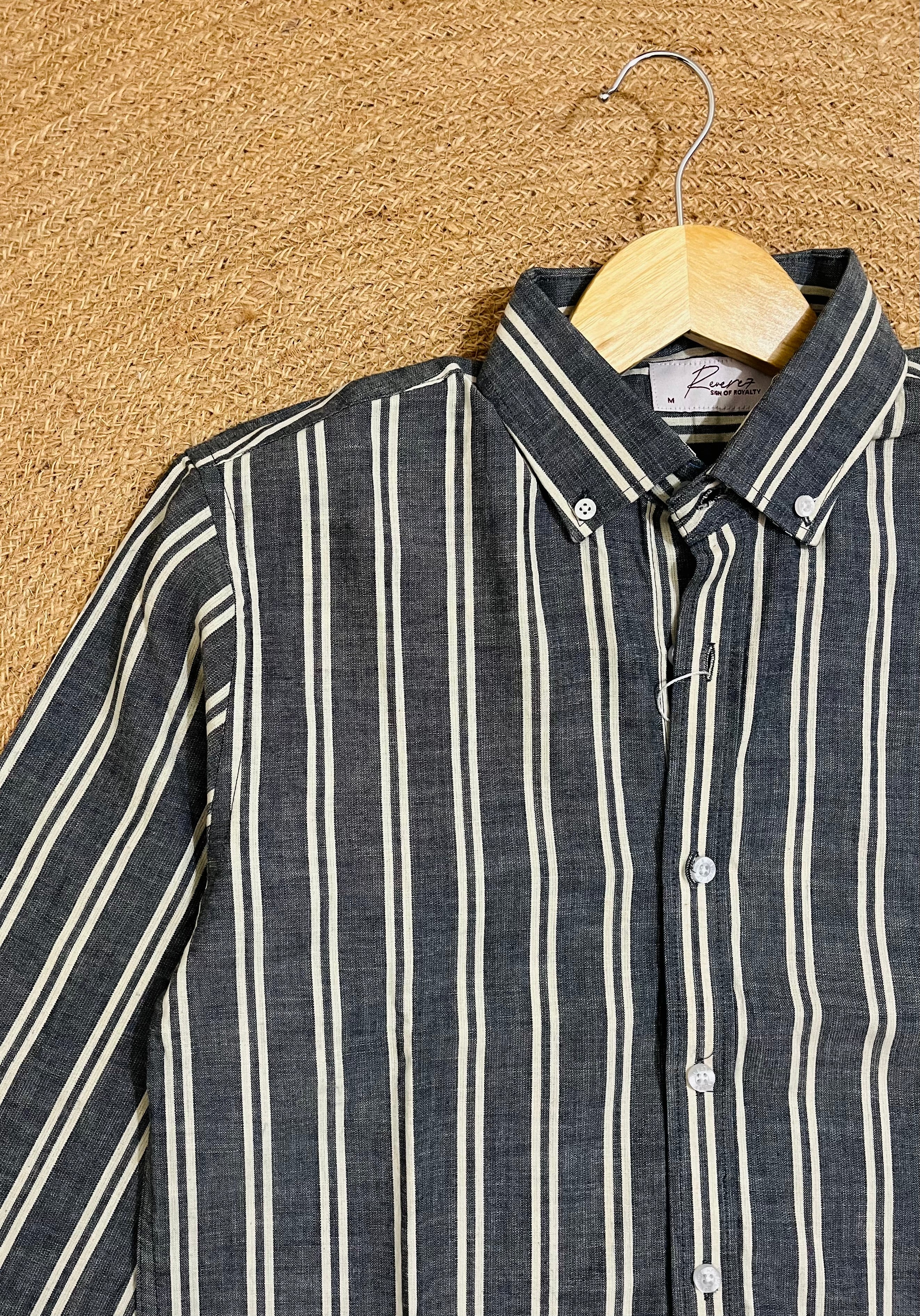 Uni Liur Charcoal & Cream Stripe Button Down Shirt