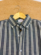 Uni Liur Charcoal & Cream Stripe Button Down Shirt