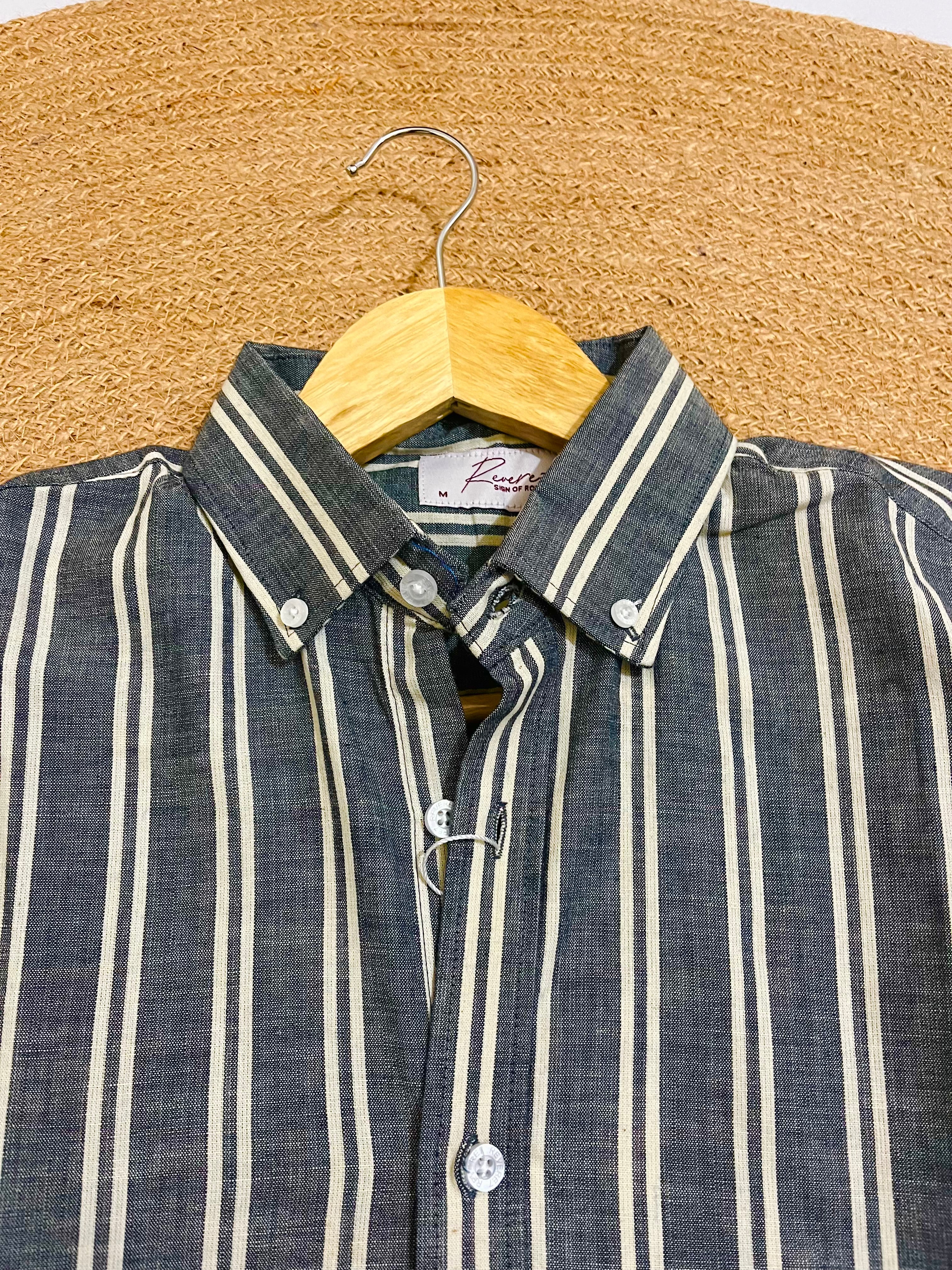 Uni Liur Charcoal & Cream Stripe Button Down Shirt