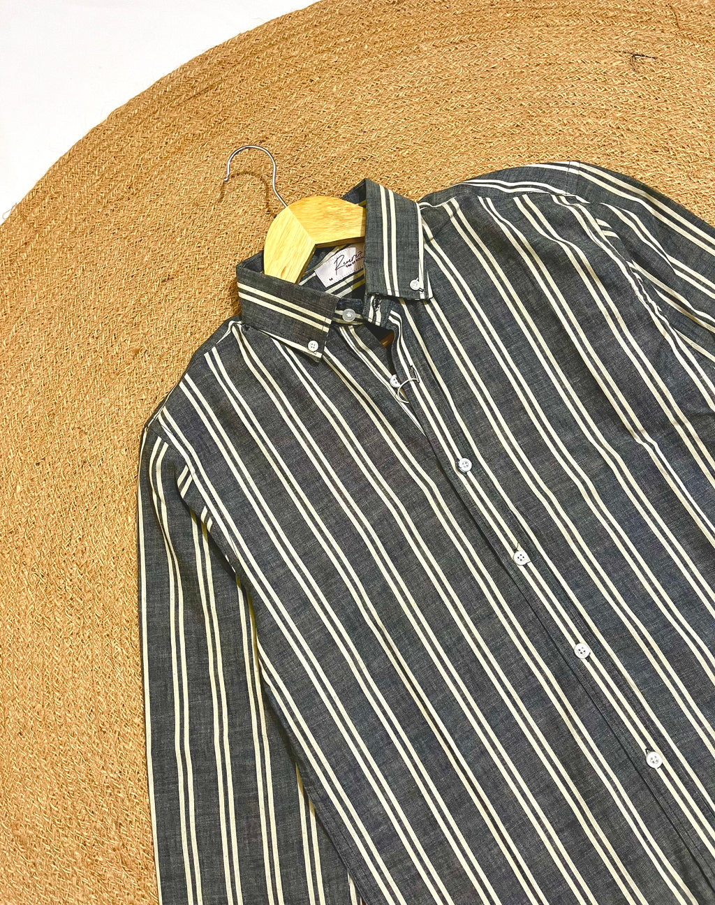 Uni Liur Charcoal & Cream Stripe Button Down Shirt