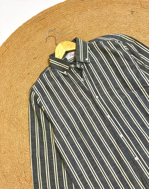 Uni Liur Charcoal & Cream Stripe Button Down Shirt